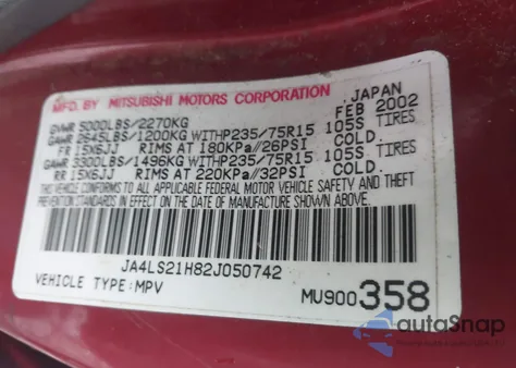 2002 Mitsubishi Montero Sport Es/Ls z USA, uszkodzony, nr VIN JA4LS21H82J050742